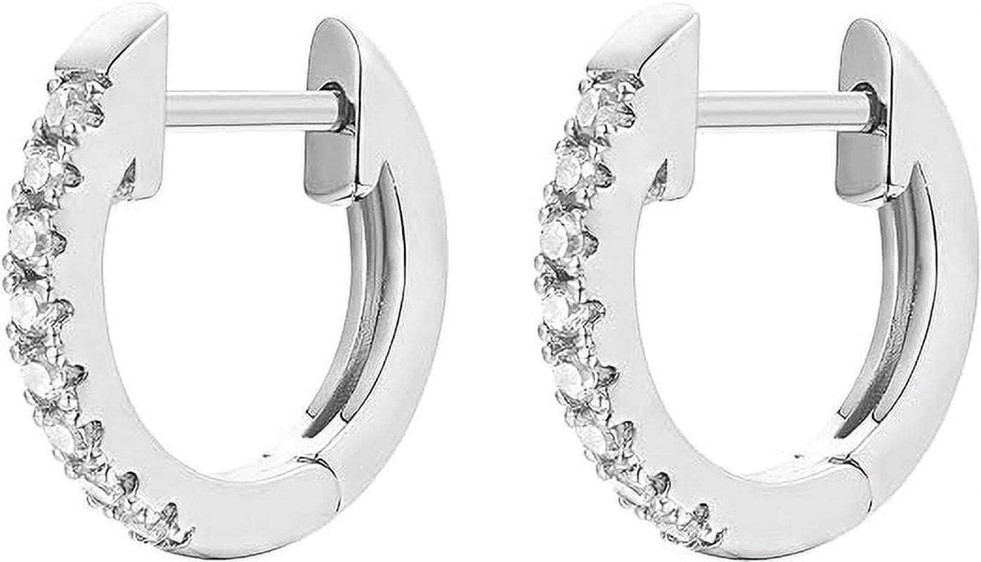 Womens 14K White Gold Plated Post Cubic Zirconia Cuff Earring Huggie Stud