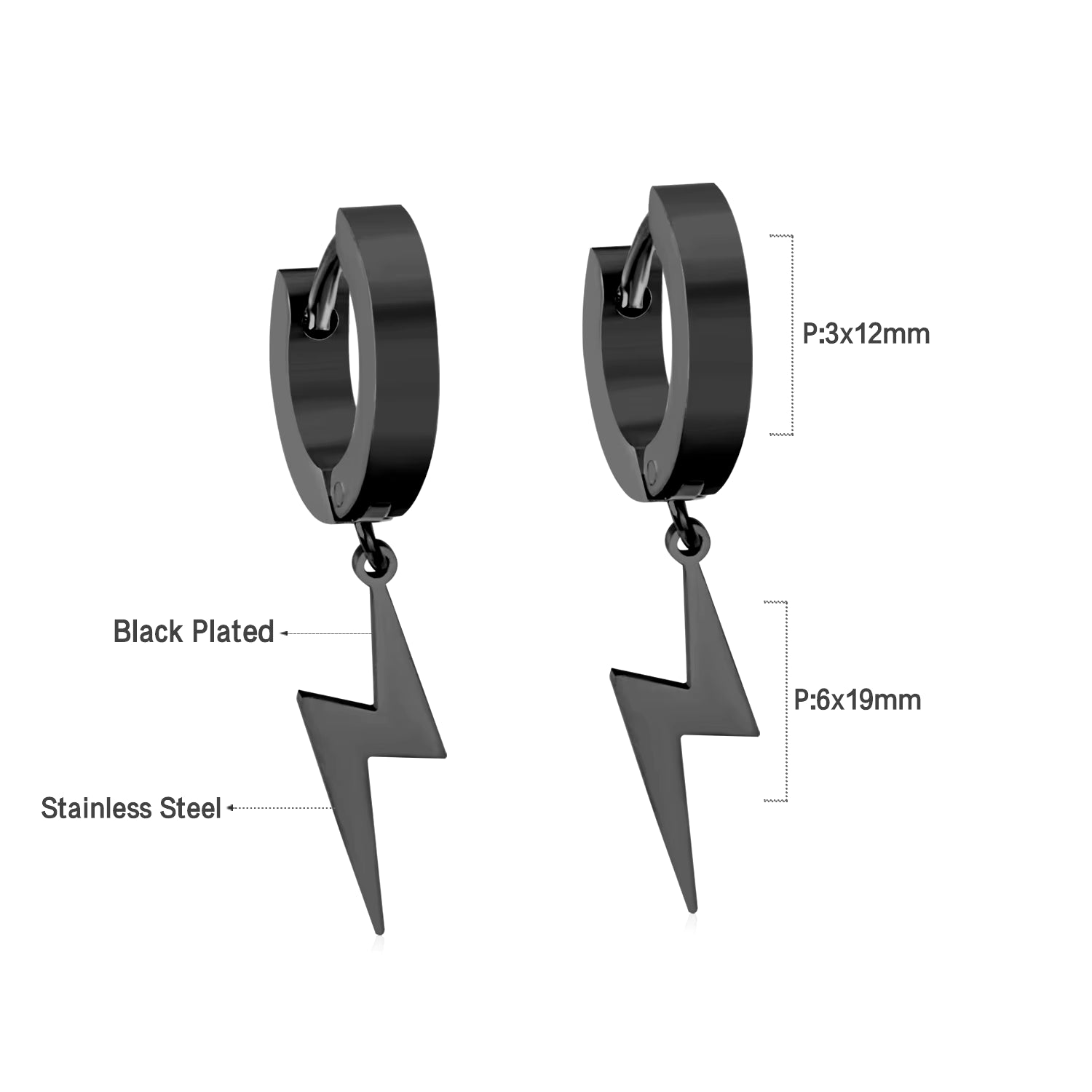 2 Pieces Punk Hoops Earrings for Men Black Stainless Steel Basic Geometric Ear Jewelry Gothic Hiphop Male Cool Earring