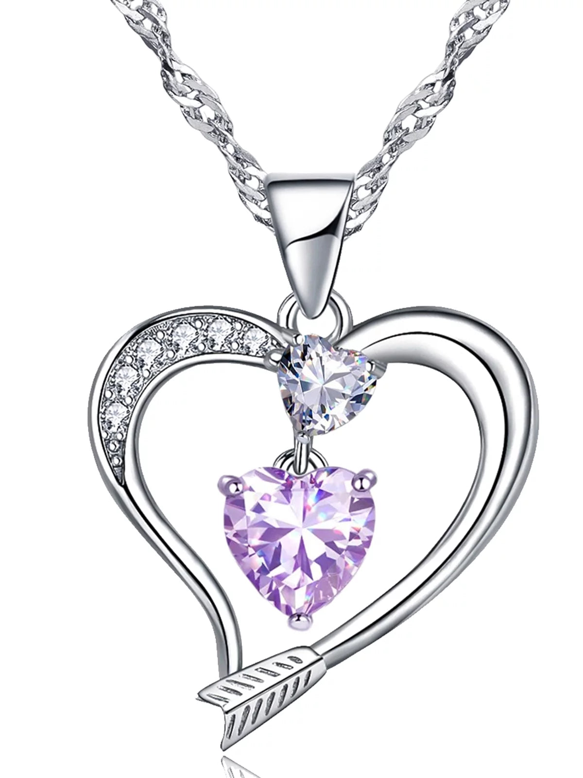 18K White Gold Plated Love Arrow Birthstone Pendant Necklace Women Jewelry