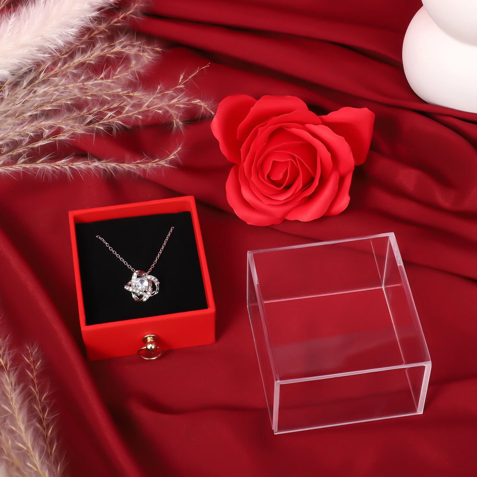 Red Rose with Necklace, Flowers Rose Gifts for Mom Wife Girlfriend, Valentines Day Gifts, Mothers Day Anniversary Gifts for Wome