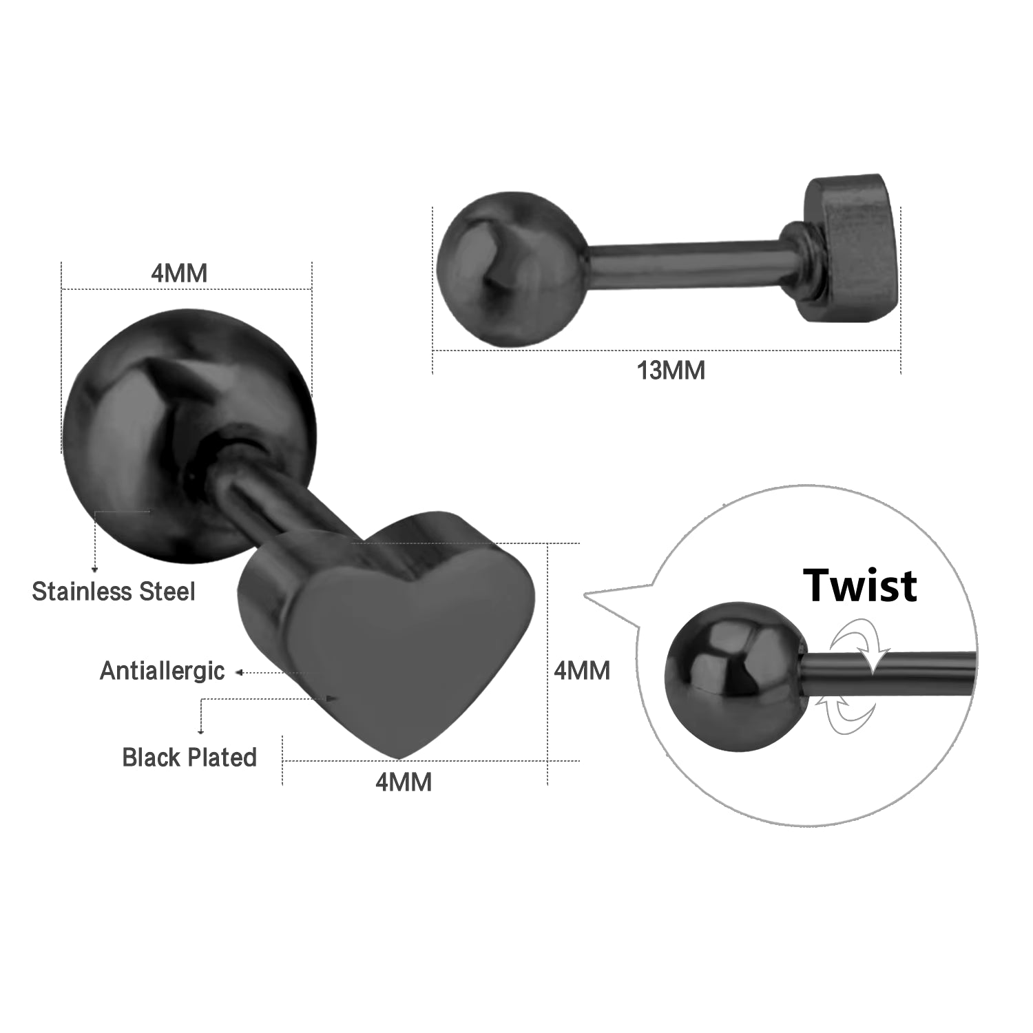 2 Pieces Punk Hoops Earrings for Men Black Stainless Steel Basic Geometric Ear Jewelry Gothic Hiphop Male Cool Earring