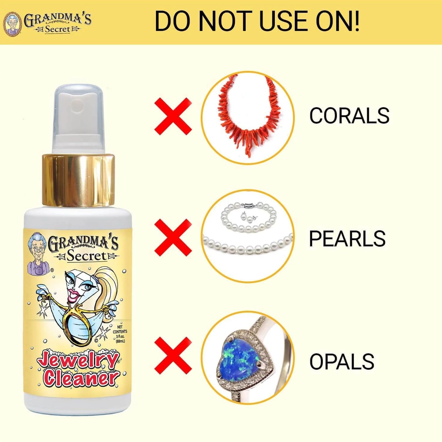 Grandma’S Secret Jewelry Cleaner Spray Gold Silver Cleaning Solution Tarnish Remover 3Oz