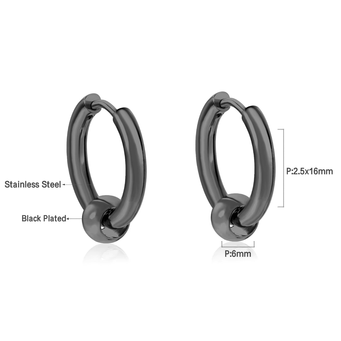 2 Pieces Punk Hoops Earrings for Men Black Stainless Steel Basic Geometric Ear Jewelry Gothic Hiphop Male Cool Earring