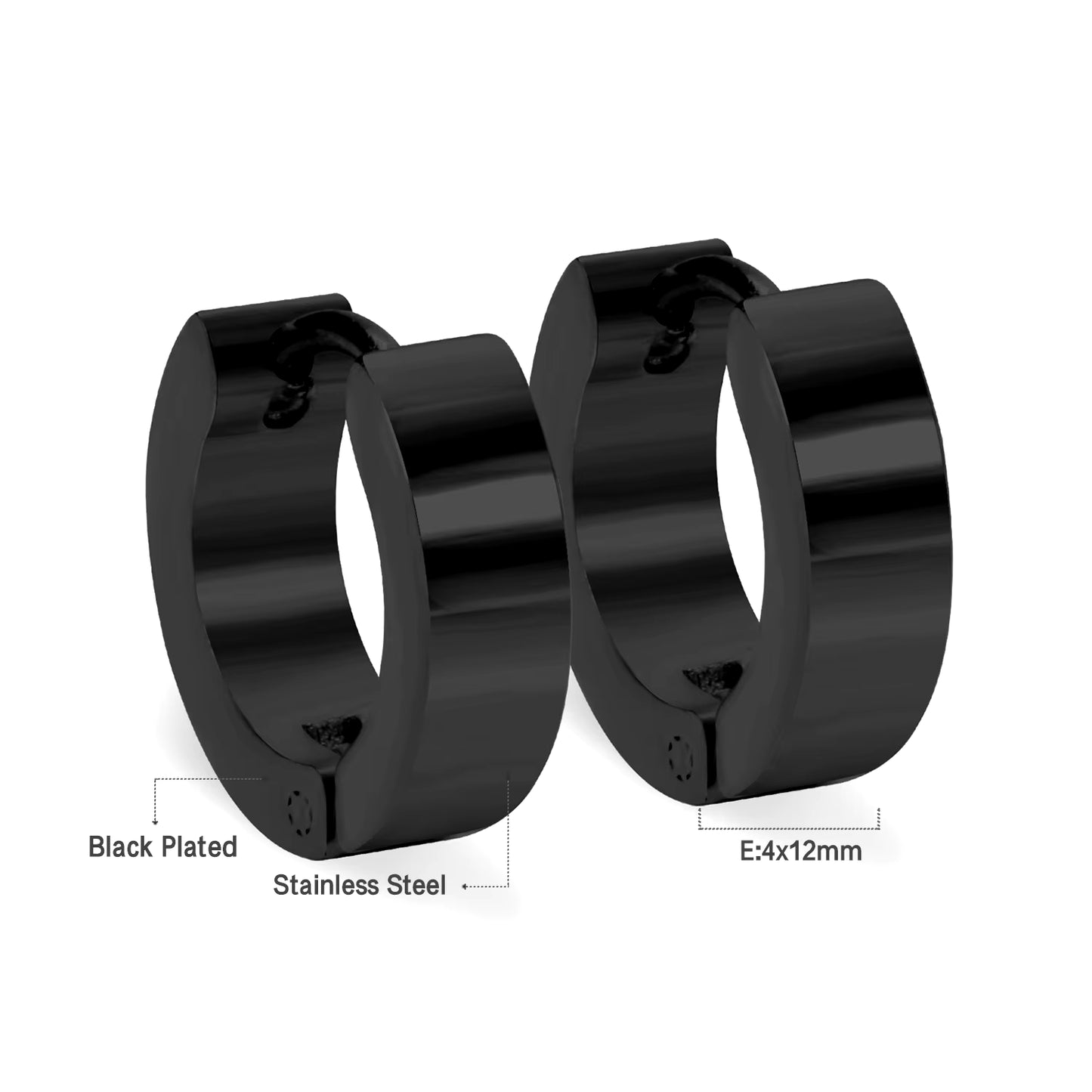 2 Pieces Punk Hoops Earrings for Men Black Stainless Steel Basic Geometric Ear Jewelry Gothic Hiphop Male Cool Earring