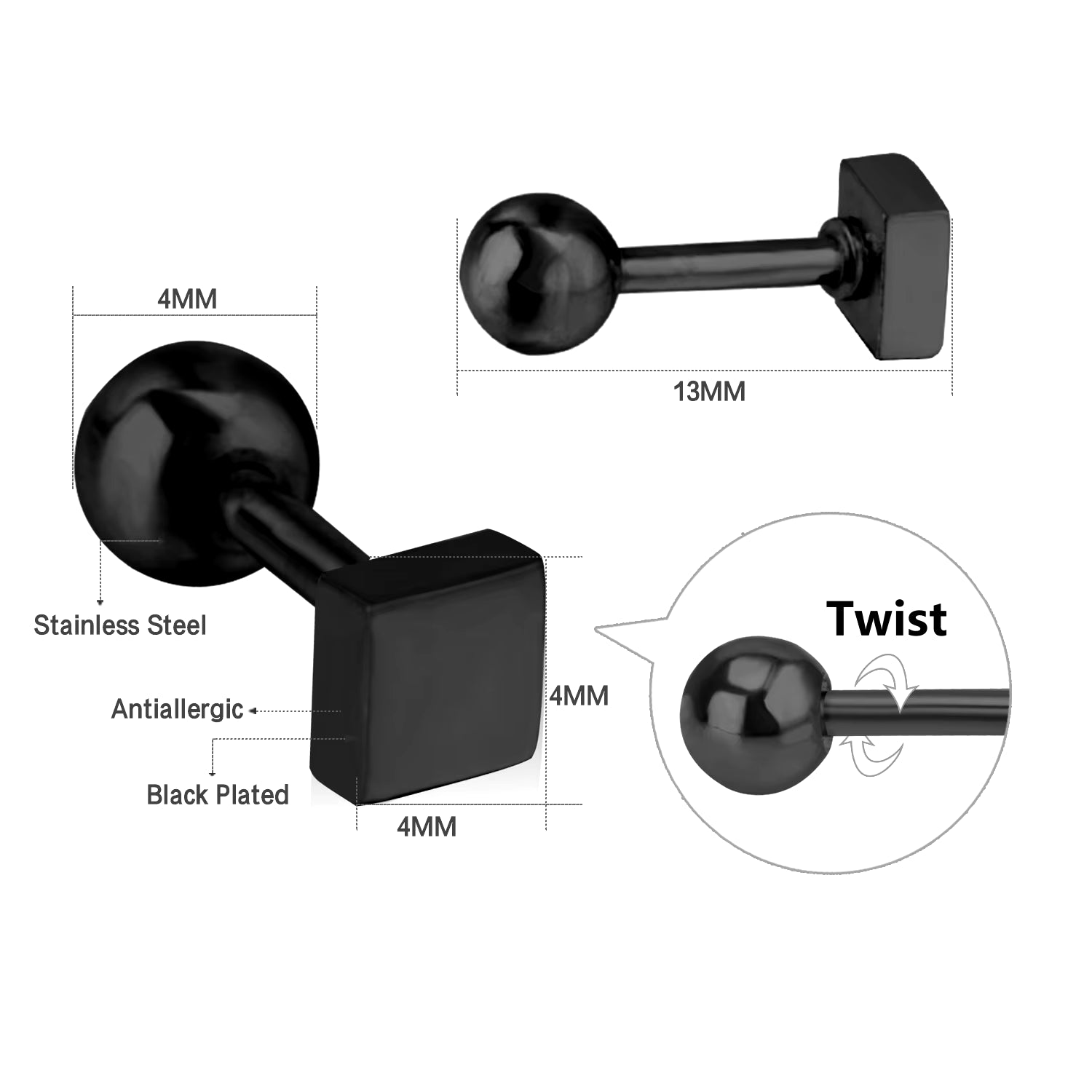 2 Pieces Punk Hoops Earrings for Men Black Stainless Steel Basic Geometric Ear Jewelry Gothic Hiphop Male Cool Earring