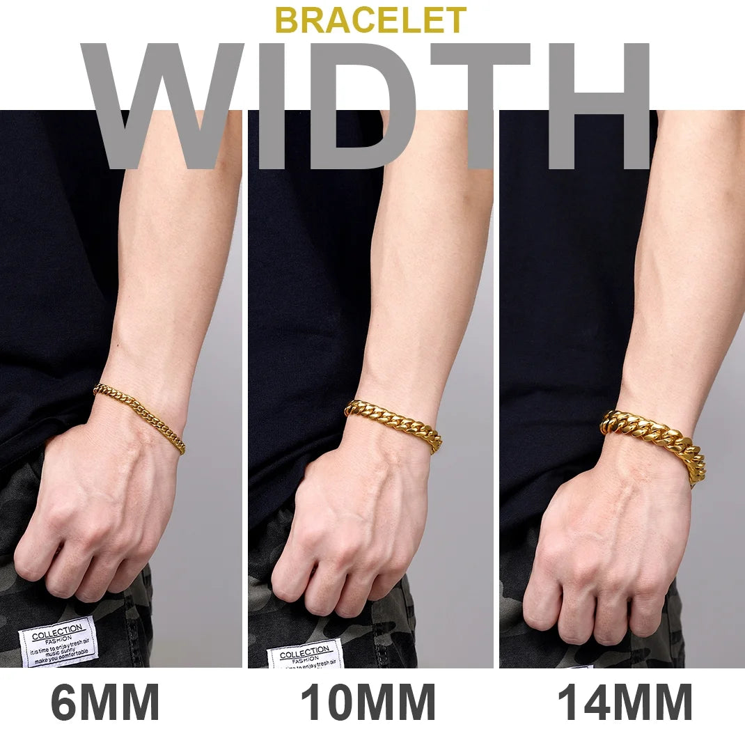 Cuban Link Men Bracelets 14MM Gold Chain Bracelet Women Jewelry Gift, 19Cm